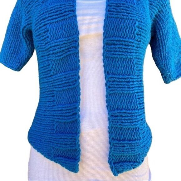 Kenneth Cole New York Blue Chunky Knit Sweater Cardigan Size S - Picture 7 of 11